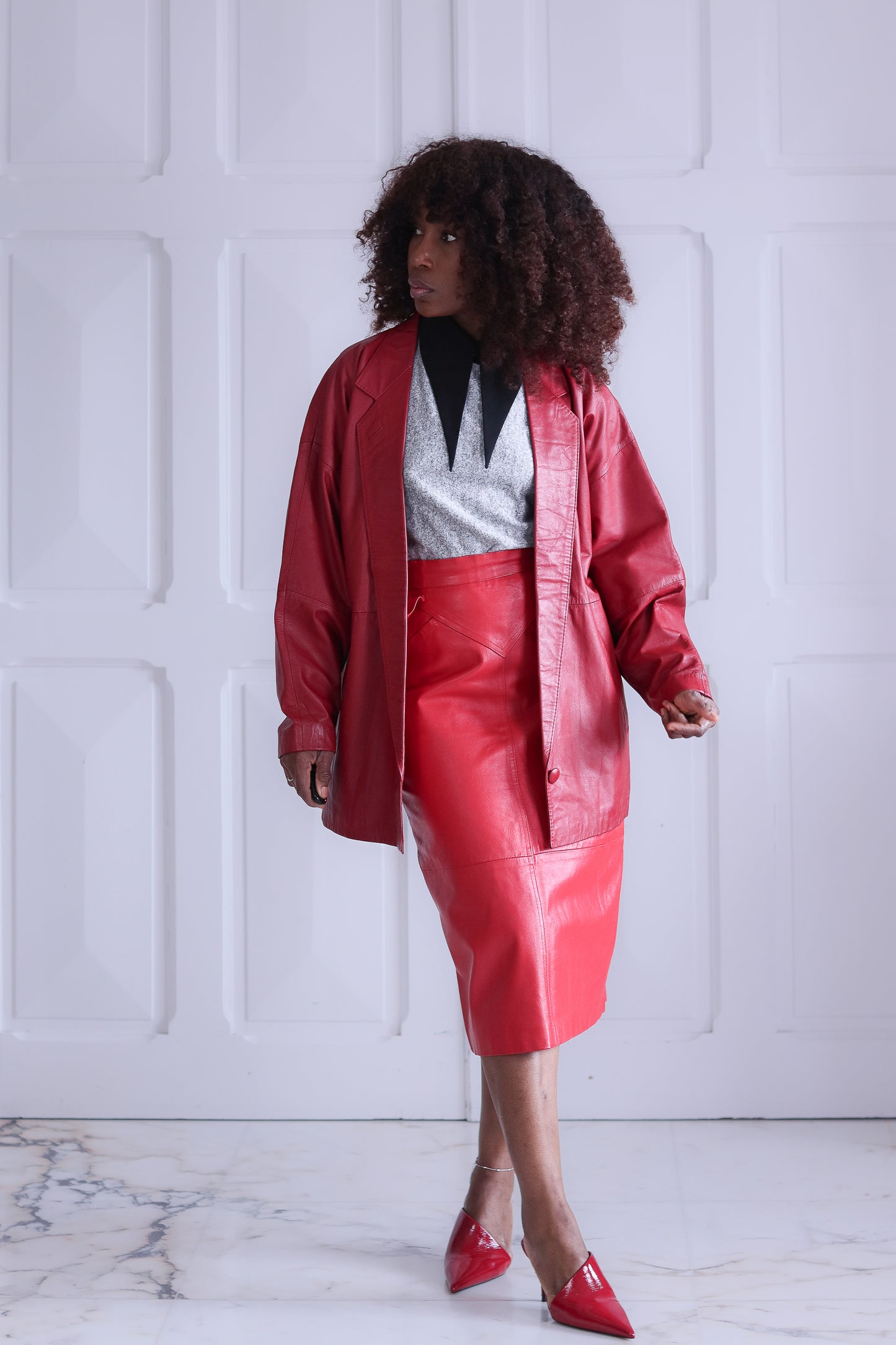 Fait main veste en cuir rouge