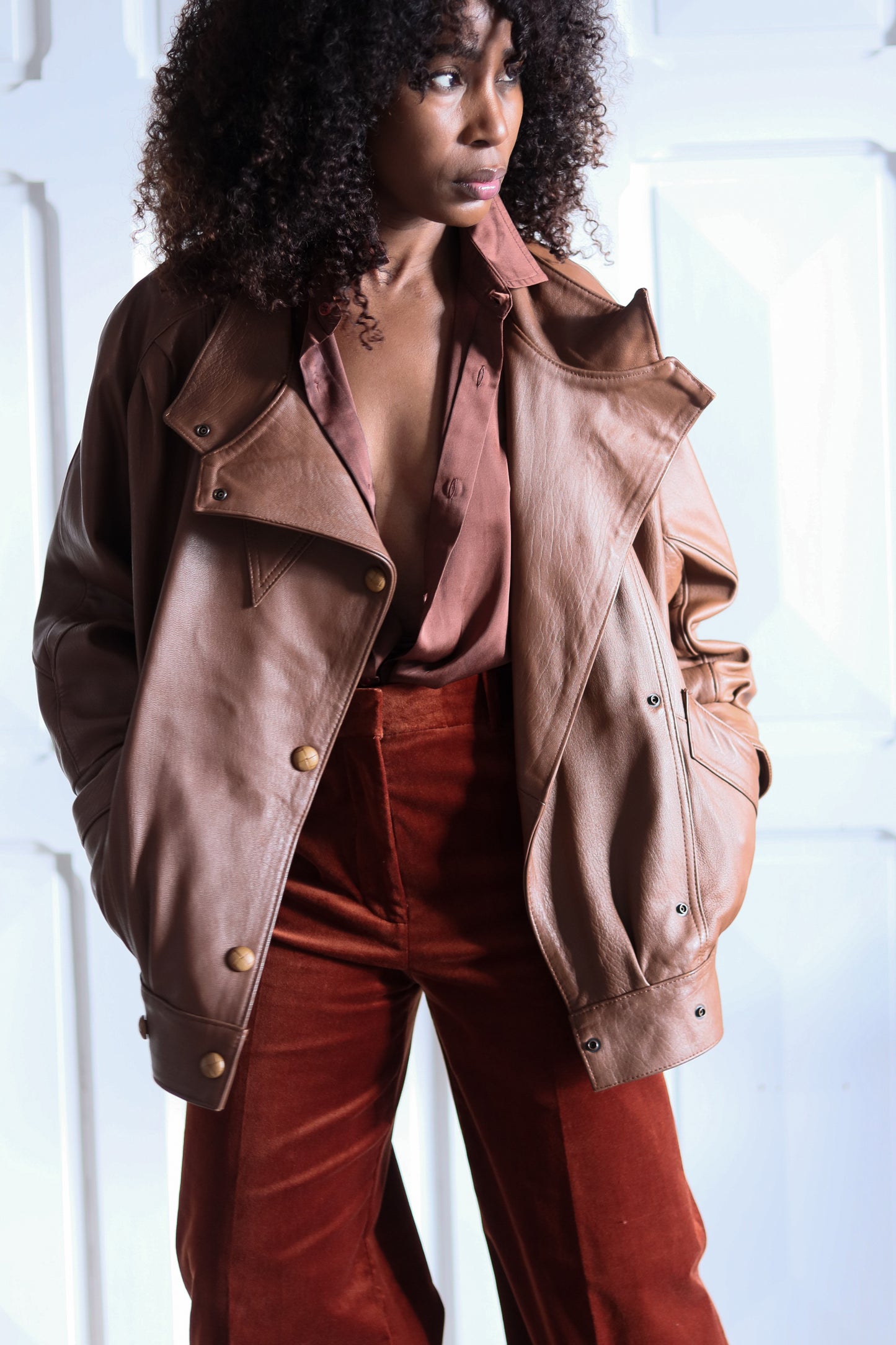 vintage veste en cuir caramel