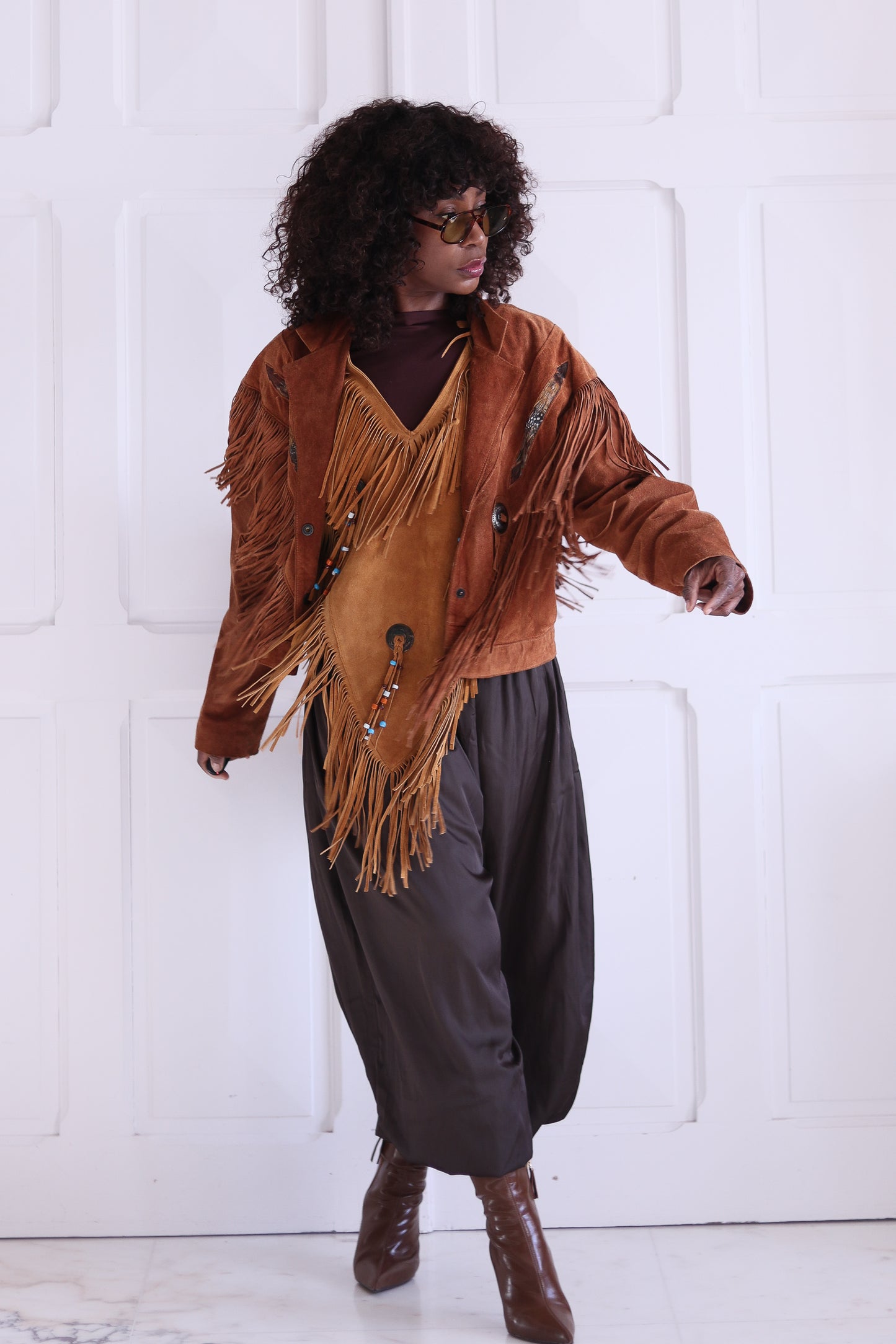 El Lobo veste à franges cuir daim