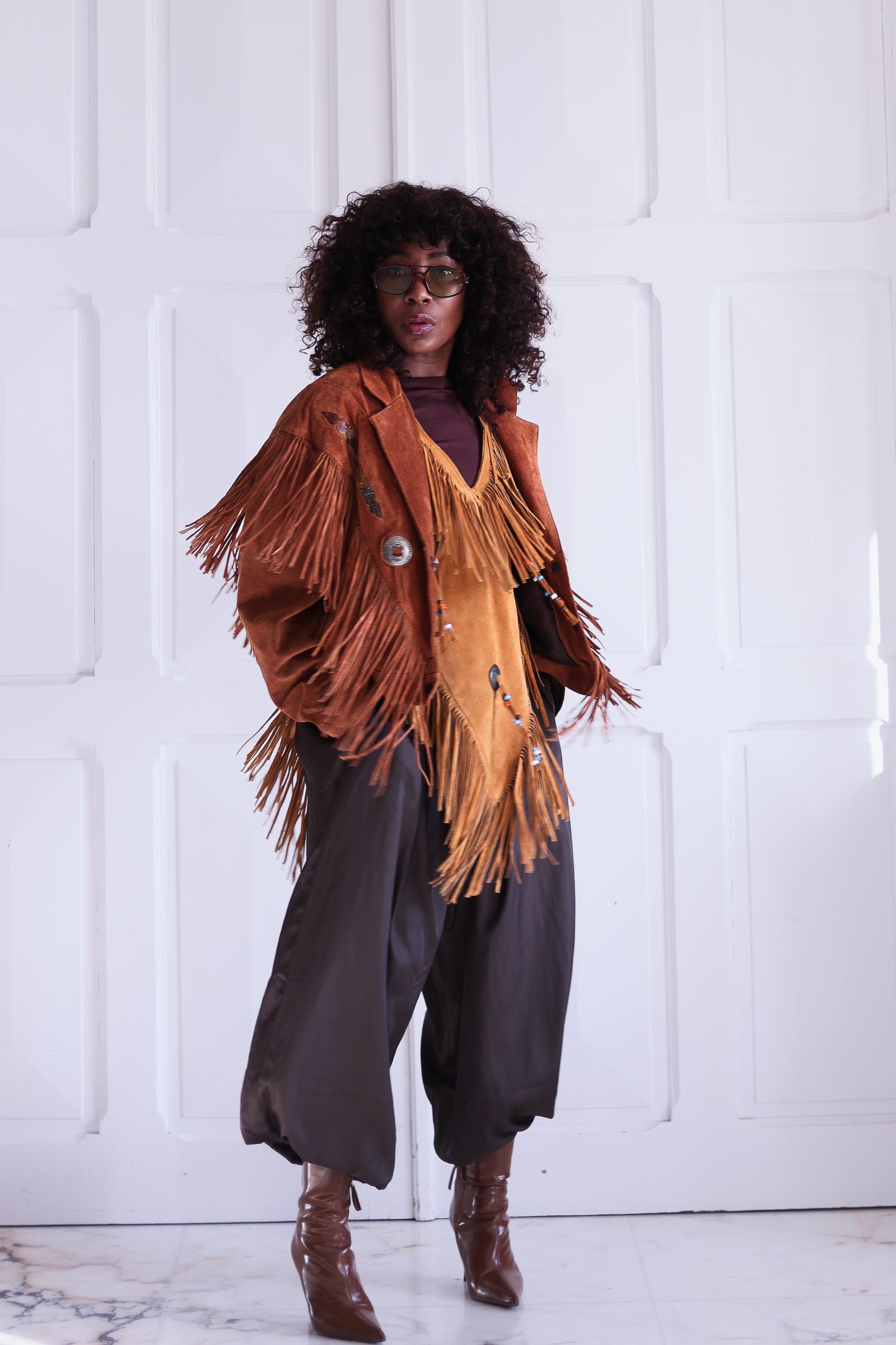 El Lobo veste à franges cuir daim