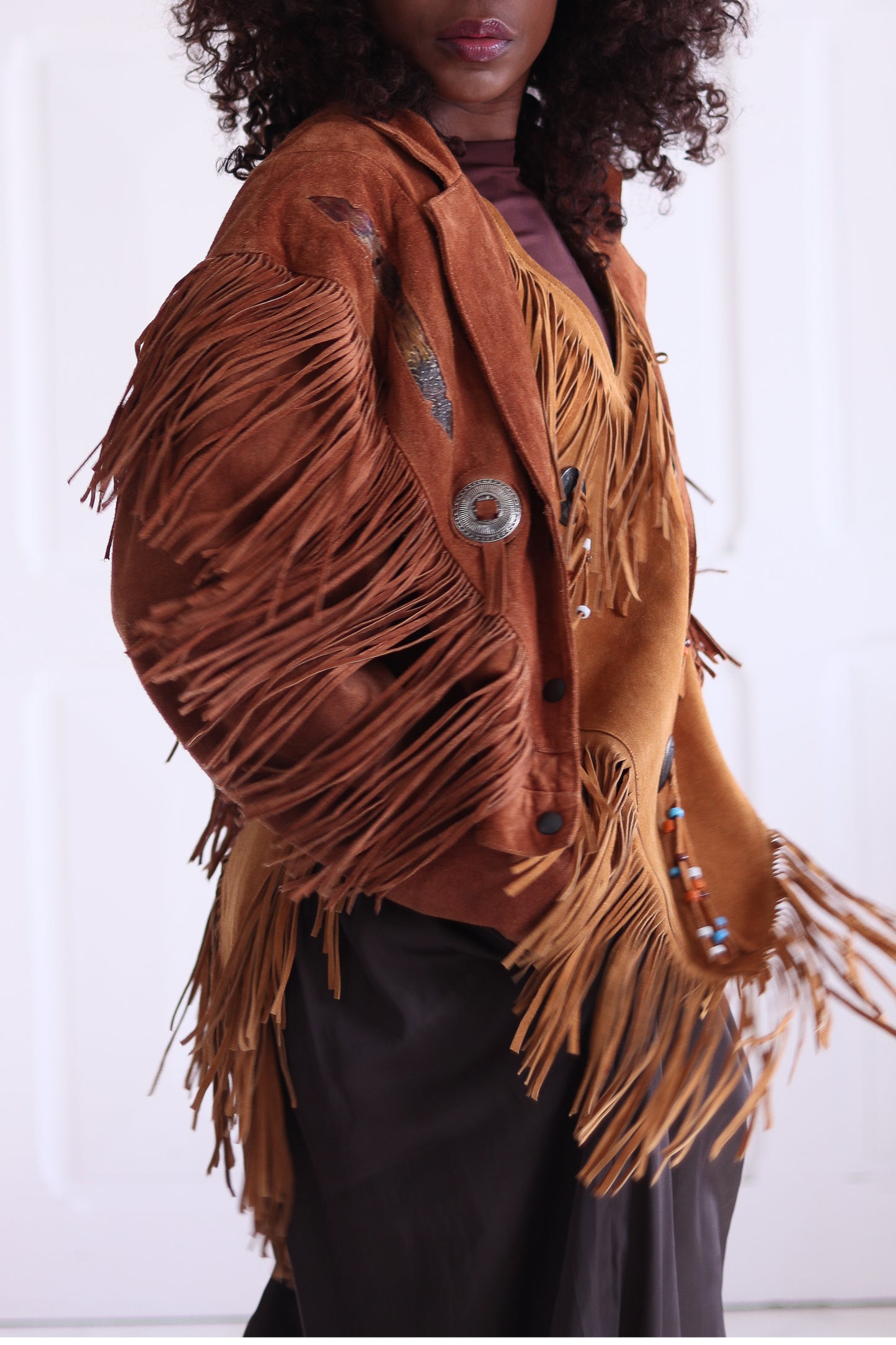 El Lobo veste à franges cuir daim