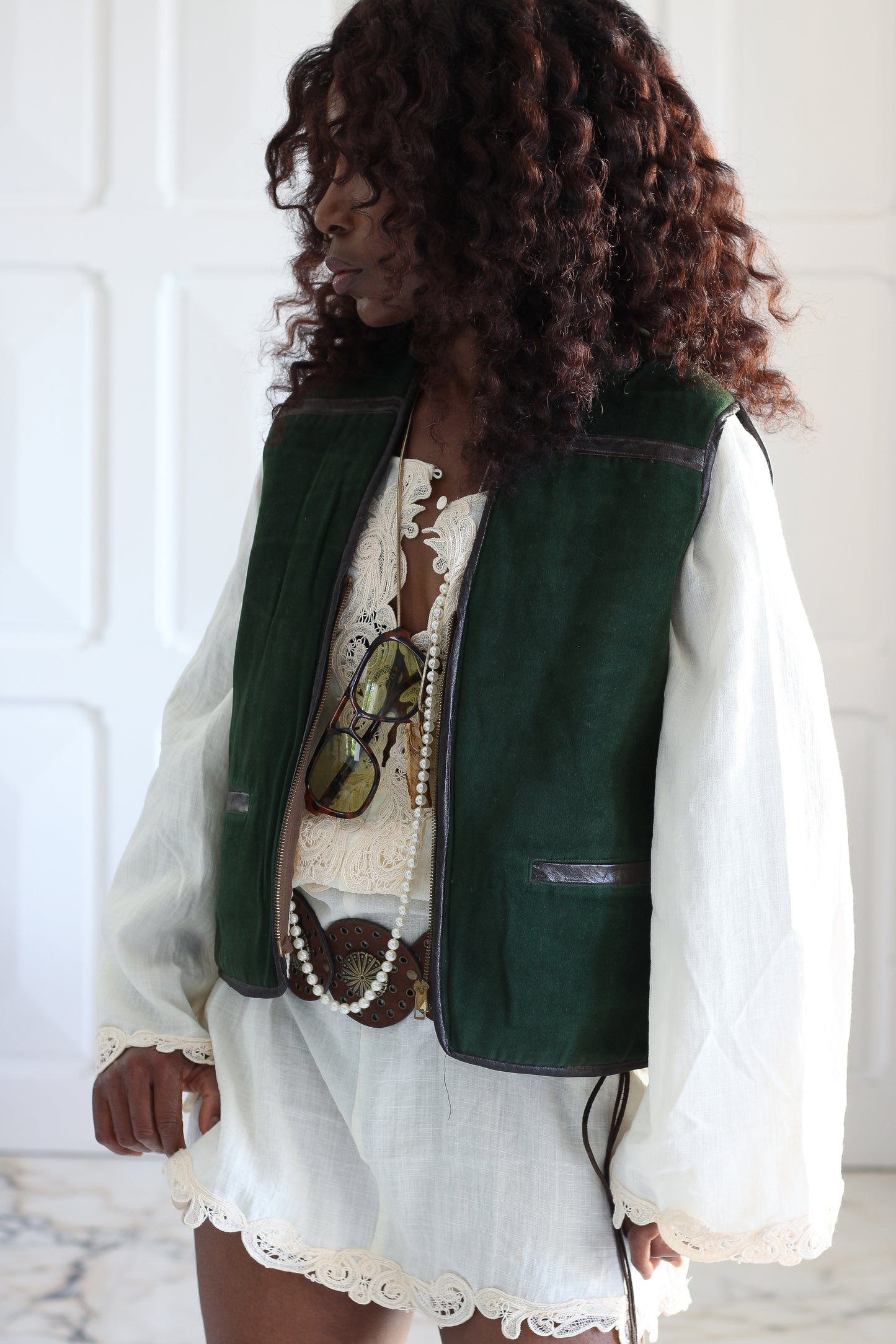 Gilet vintage sans manches vert forêt –