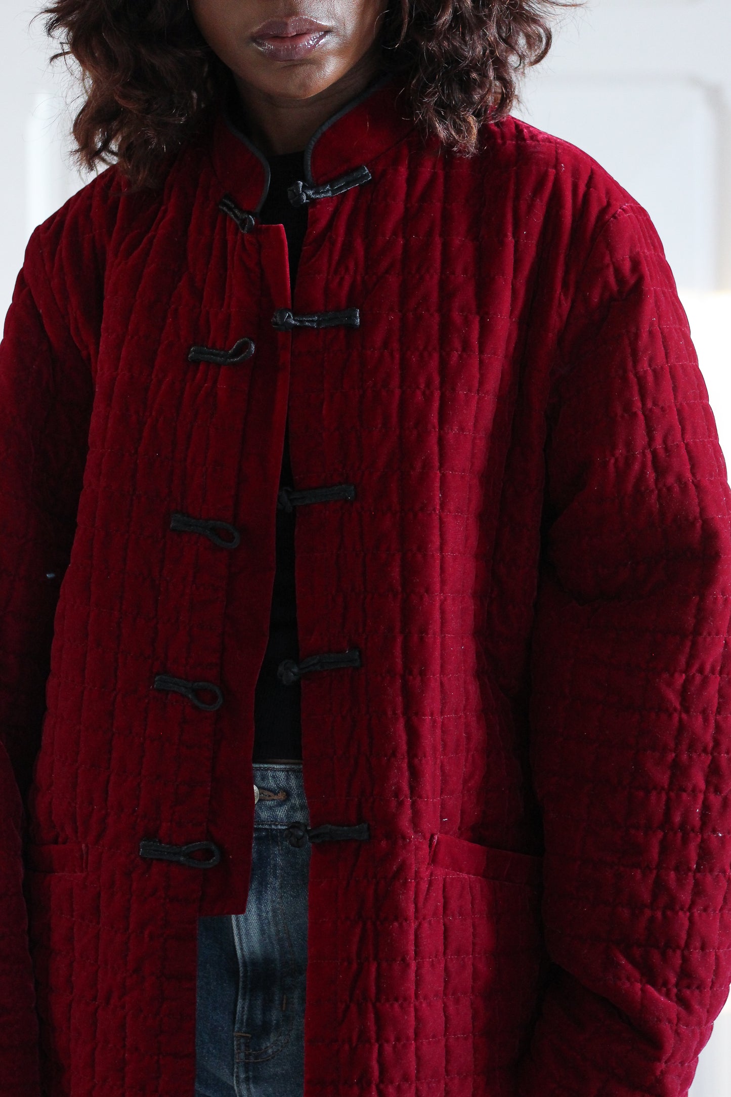 Veste matelassée velours rouge rubis