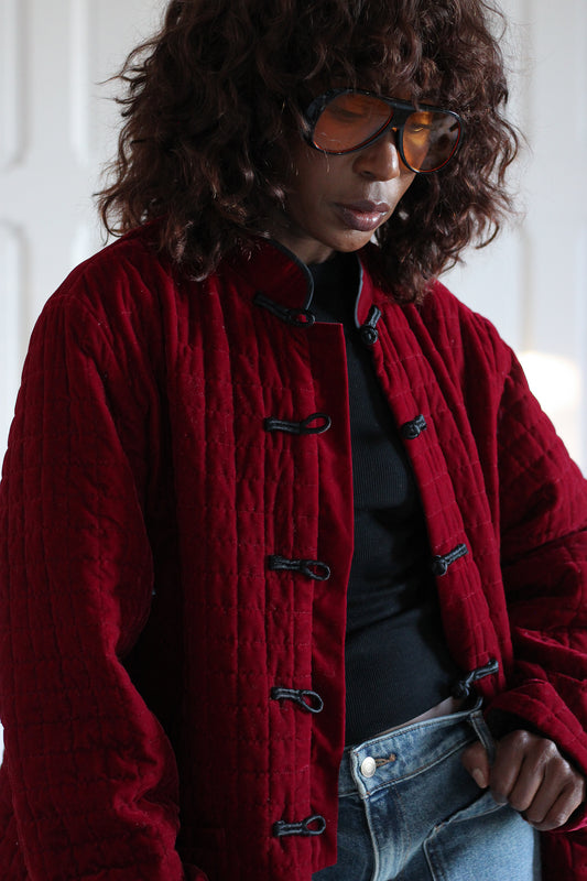 Veste matelassée velours rouge rubis