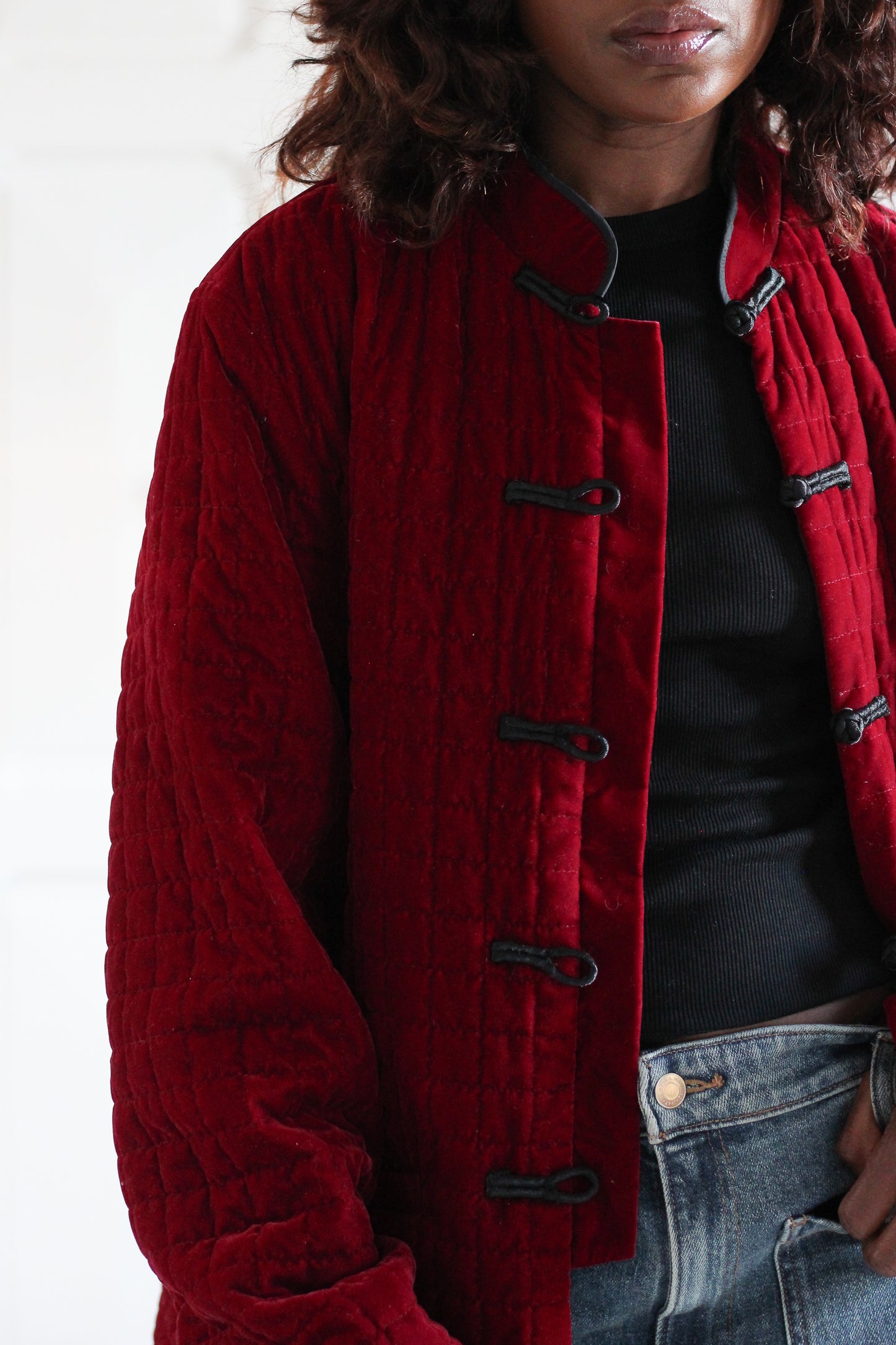 Veste matelassée velours rouge rubis
