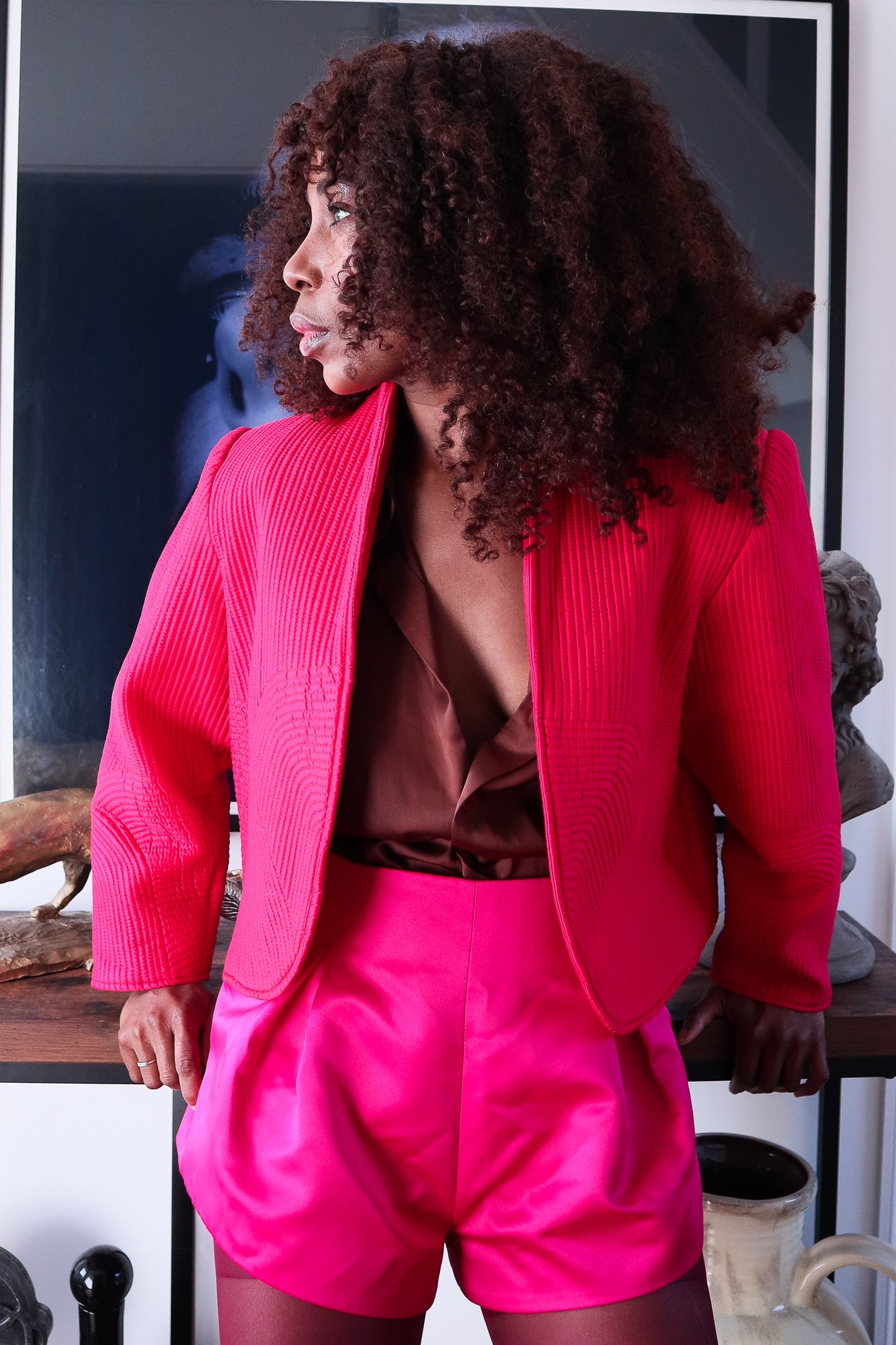 Fait main veste cocktail rose framboise