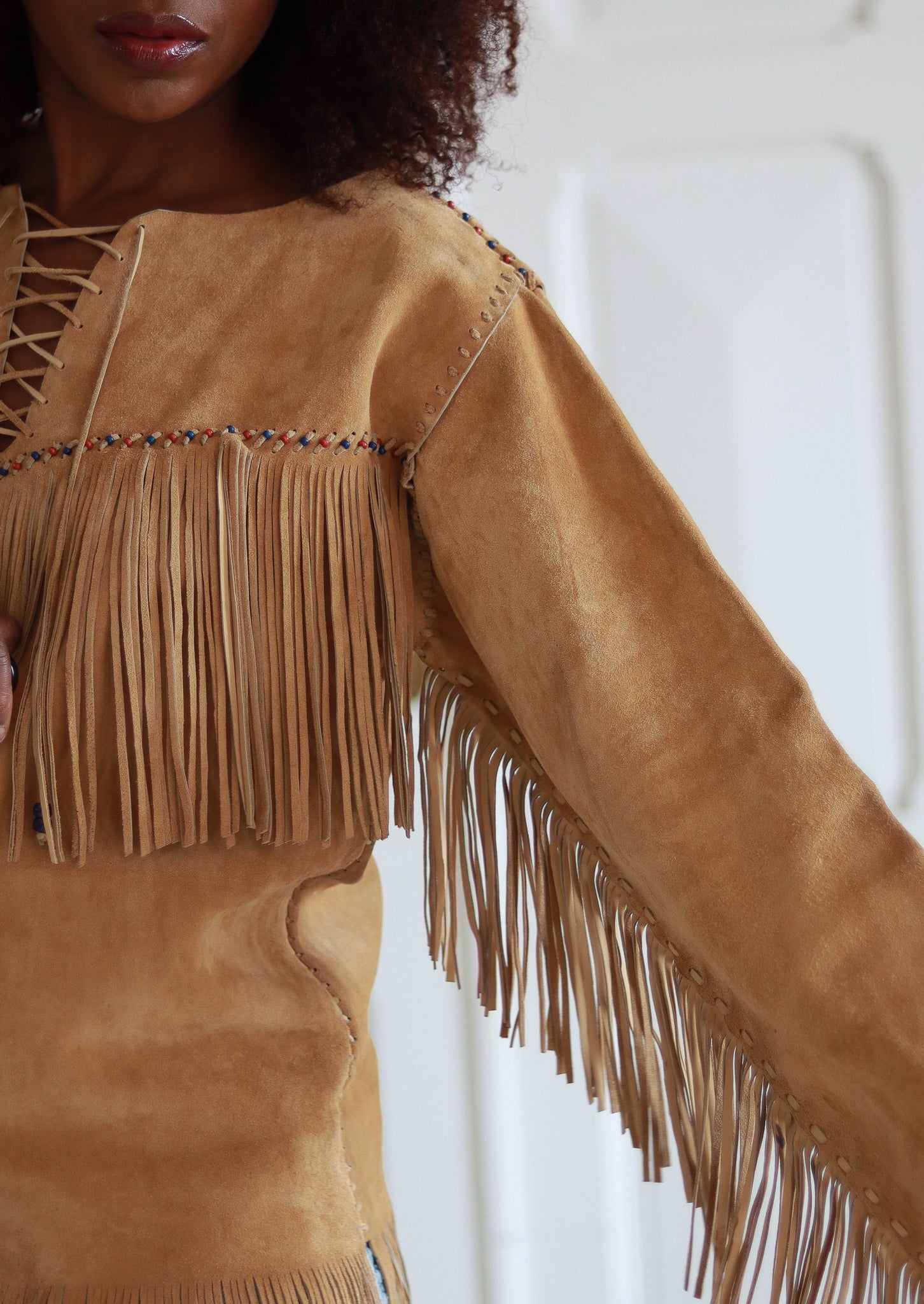 Tunique franges en cuir daim vintage imodi